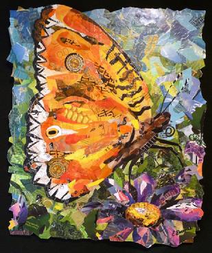 orange butterfly collage art