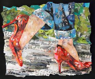 red heels jeans collage art
