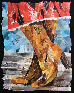 red dress boots collage art