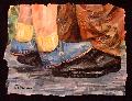 Eileen Downes artist collage shoes child dad torn paper painting