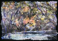 Eileen Downes artist collage landscape colorful torn paper painting