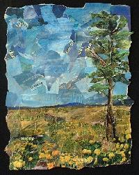 Eileen Downes artist collage landscape trees meadow painting