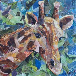 collage giraffe colorful blues, browns